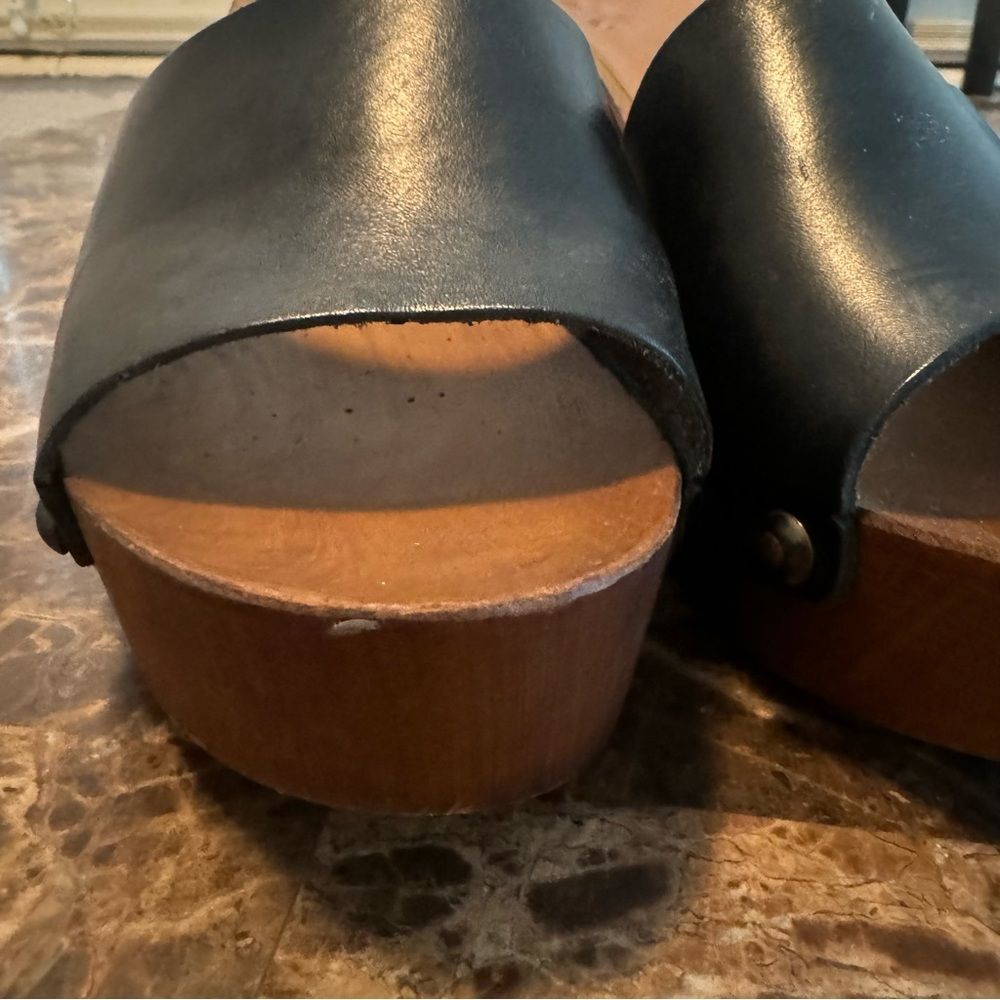 Ariat Black Leather Platform Mule Clogs Size 8 Made in Italy 3” Block Heel Retro - Picture 8 of 12